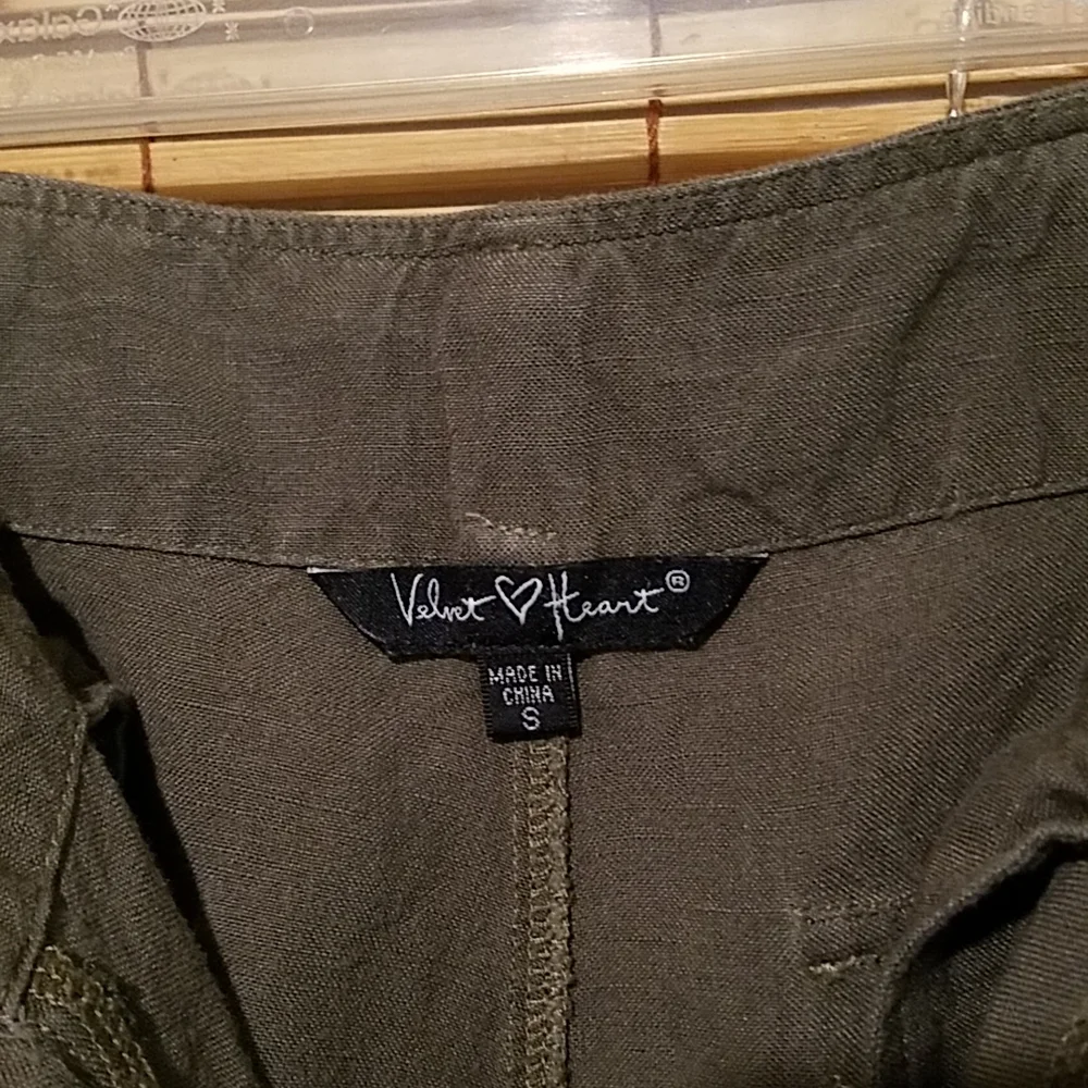 Velvet Heart Dark Green Linen Belted Women's Pant Size Small - Picture 4 of 5